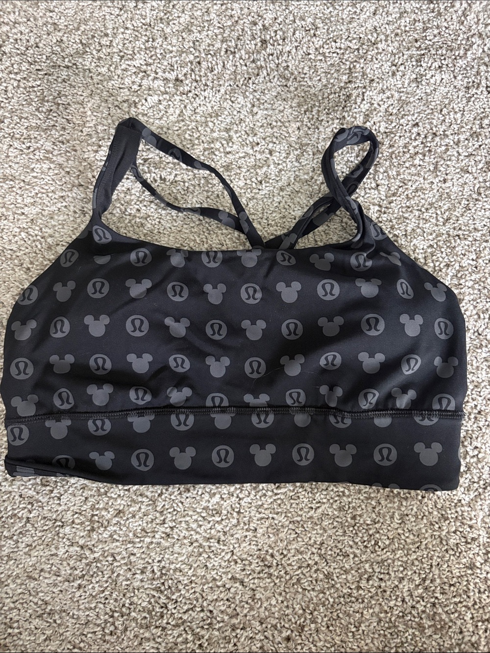 Lululemon Women's Black Sports Bra with Mickey Print GREAT Condition